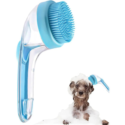 Pet Bath Brush,Dog Shampoo Brush Bubble Maker,New 2 in 1 Dog Bath Brush with Built-In Shampoo Dispenser,Bathing Dog Grooming Massage Brush for Showering Long and Short Haired Dogs and Cats(Blue)