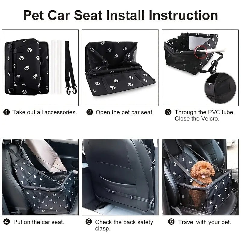 Dog Car Booster Seat and Travel Basket, Oxford Breathable Foldable Soft Washable Pet Carrier, Safety Leash and Adjustable Straps