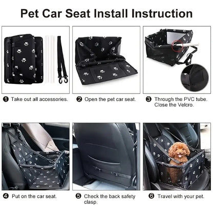 Dog Car Booster Seat and Travel Basket, Oxford Breathable Foldable Soft Washable Pet Carrier, Safety Leash and Adjustable Straps