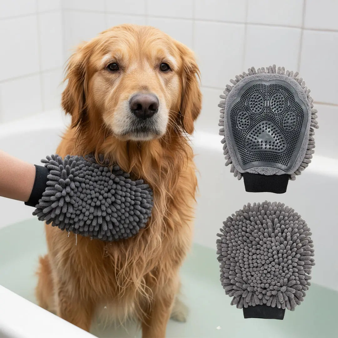 Muddy Mat® Dog Washing Gloves – Dual-Sided Pet Grooming Mitt with TPR Brush & Chenille Microfiber – Dog Wash Mitt for Bathing, Shedding & Hair Removal – Pet Bath Gloves for All Coat Types