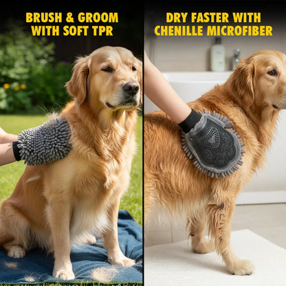 Muddy Mat® Dog Washing Gloves – Dual-Sided Pet Grooming Mitt with TPR Brush & Chenille Microfiber – Dog Wash Mitt for Bathing, Shedding & Hair Removal – Pet Bath Gloves for All Coat Types