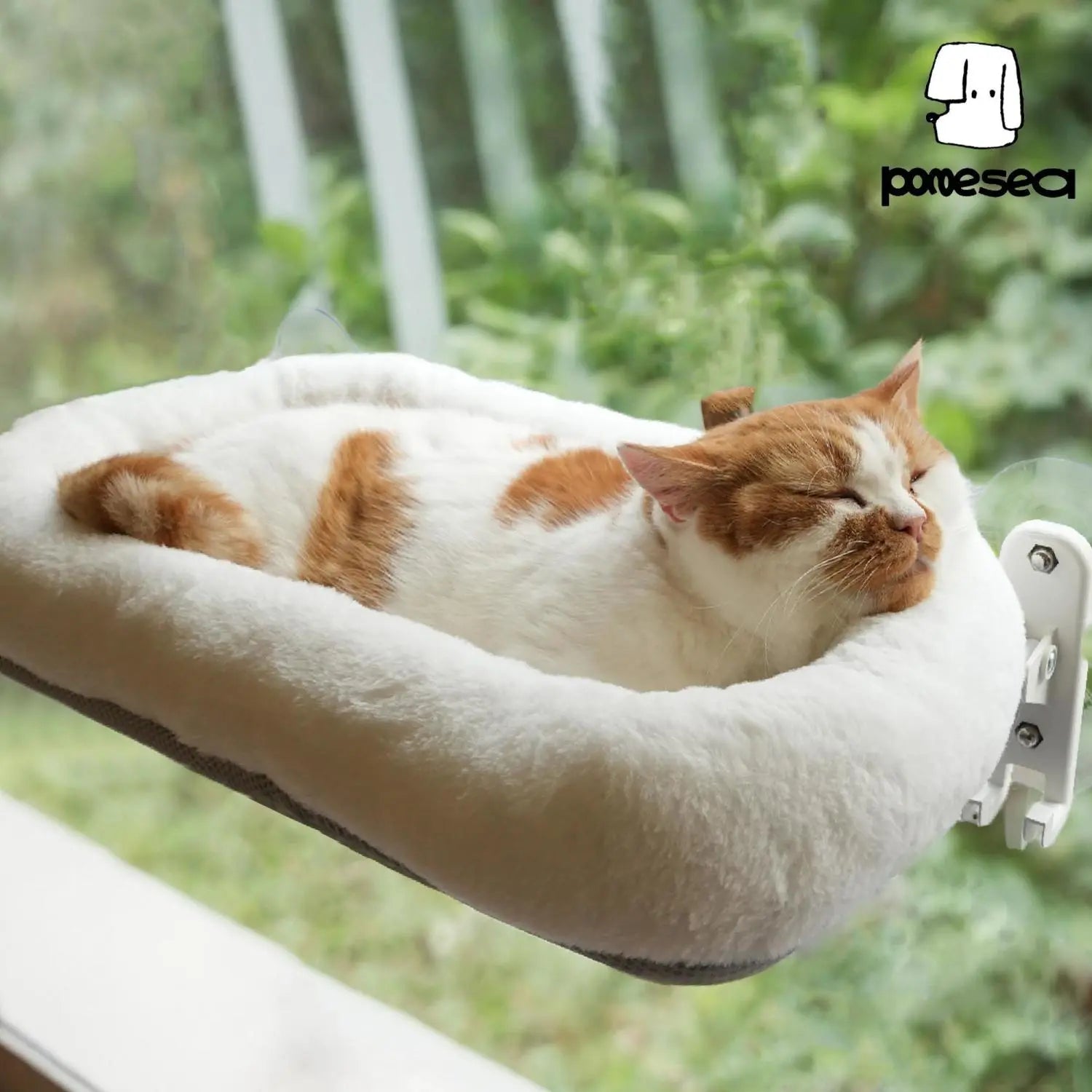 POMESEA Folding Cat Window Perch Hammock, Cordless Elevated Cat Bed with Strong Suction Cups & Sturdy Metal Frame, Machine Washable Window Seat for Cats