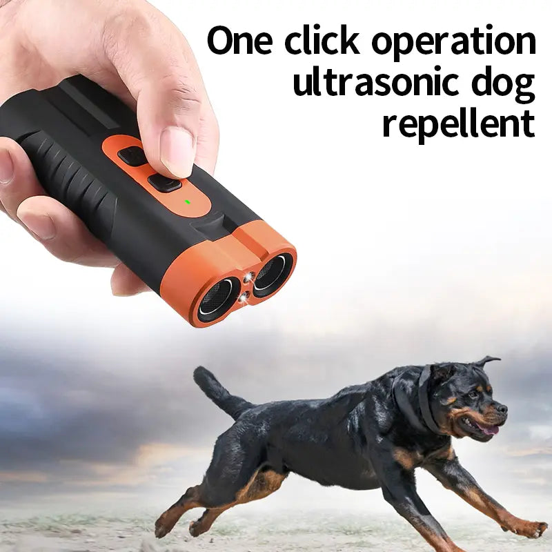 Dog Barking Deterrent Rechargeable, Anti-Barking Tool for Dogs, Ultrasonic Dual Emitter 50Ft Security Correction Tool Control Dog Barking 25Khz, Trainer Barking Silencer Indoor and Outdoor with Flashlight
