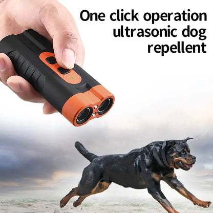 Dog Barking Deterrent Rechargeable, Anti-Barking Tool for Dogs, Ultrasonic Dual Emitter 50Ft Security Correction Tool Control Dog Barking 25Khz, Trainer Barking Silencer Indoor and Outdoor with Flashlight