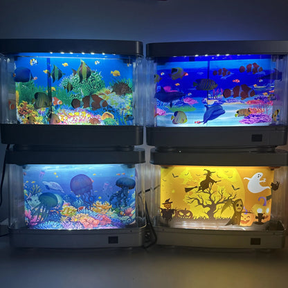 Led Desk Lamp Fake Fish Tank Lamp Ocean Aquarium Decorative Lamp Artificial Tropical Aquarium Lights Motion Lamp Nostalgic 2000S Jellyfish Dolphin Halloween Lamp Halloween Giftsaquarium Lamp