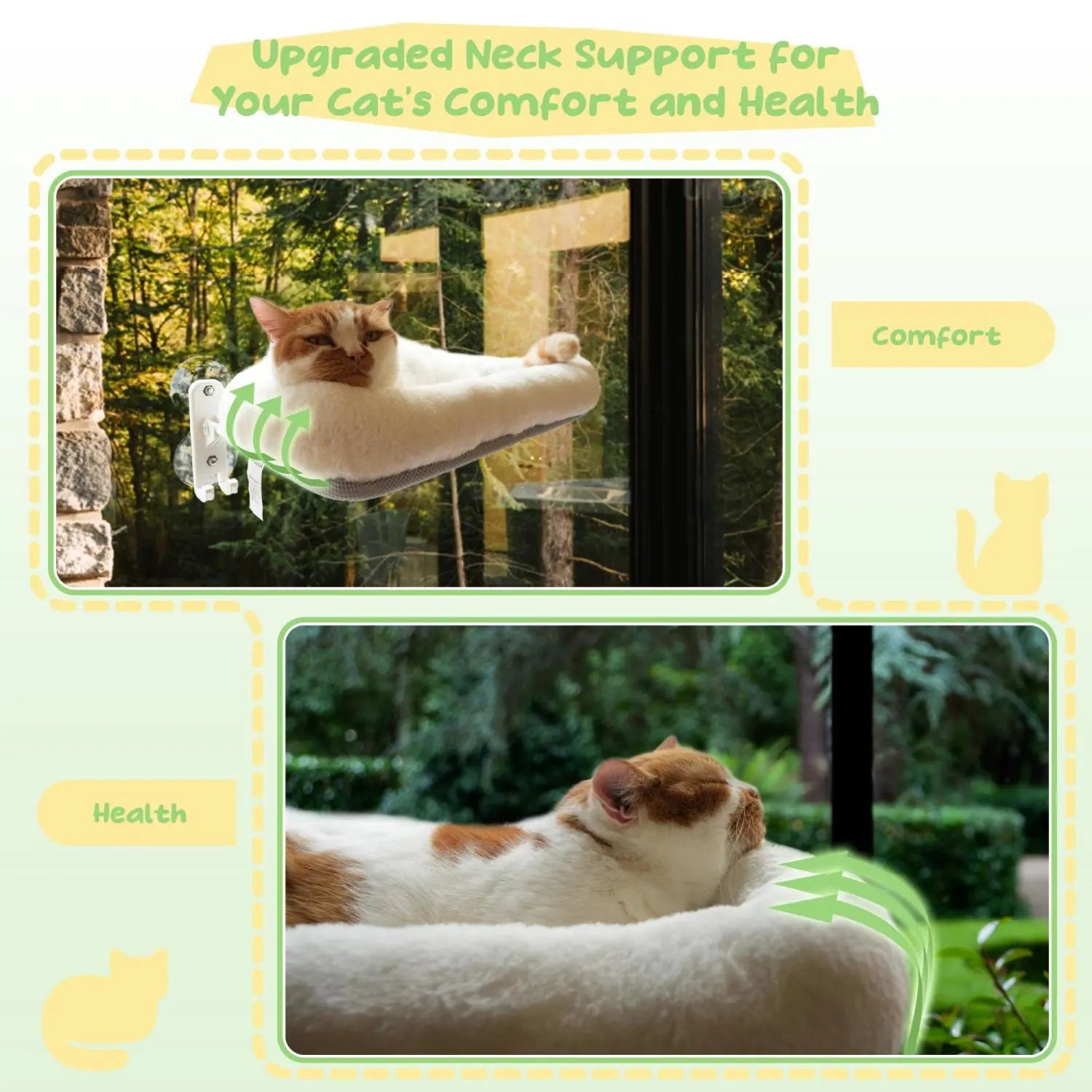 POMESEA Folding Cat Window Perch Hammock, Cordless Elevated Cat Bed with Strong Suction Cups & Sturdy Metal Frame, Machine Washable Window Seat for Cats