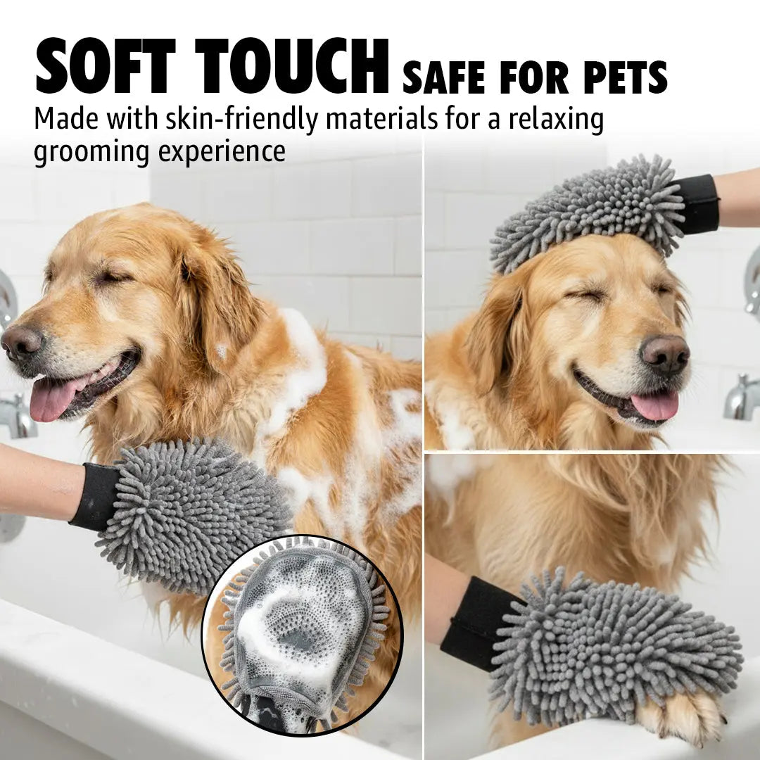 Muddy Mat® Dog Washing Gloves – Dual-Sided Pet Grooming Mitt with TPR Brush & Chenille Microfiber – Dog Wash Mitt for Bathing, Shedding & Hair Removal – Pet Bath Gloves for All Coat Types