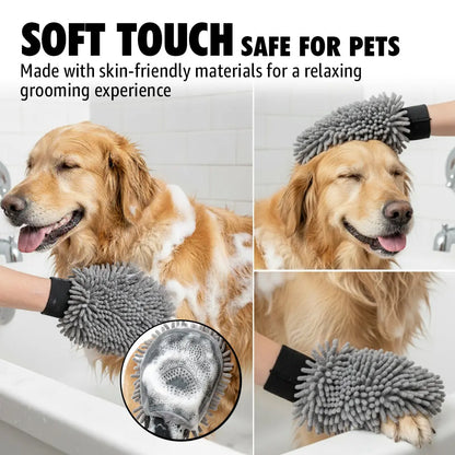 Muddy Mat® Dog Washing Gloves – Dual-Sided Pet Grooming Mitt with TPR Brush & Chenille Microfiber – Dog Wash Mitt for Bathing, Shedding & Hair Removal – Pet Bath Gloves for All Coat Types