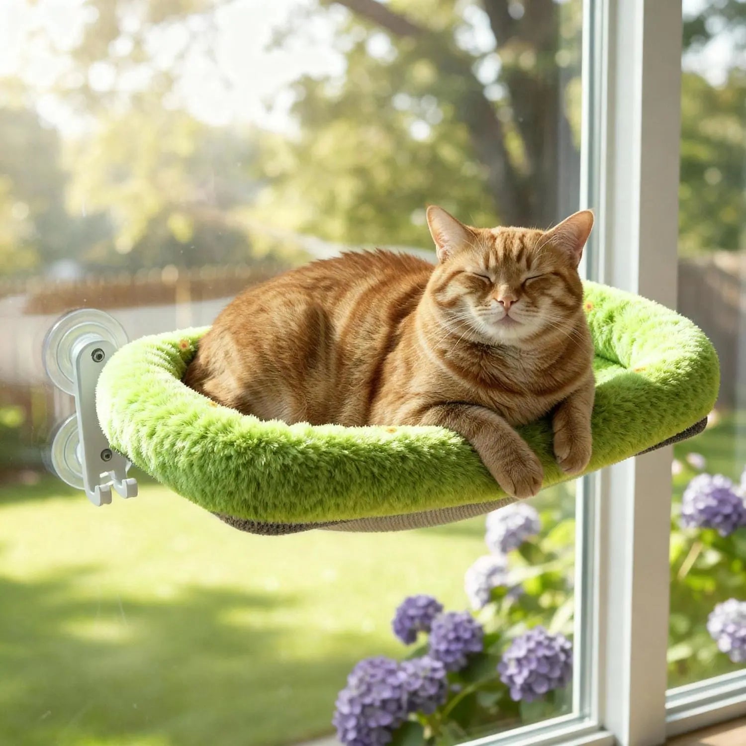 POMESEA Folding Cat Window Perch Hammock, Cordless Elevated Cat Bed with Strong Suction Cups & Sturdy Metal Frame, Machine Washable Window Seat for Cats