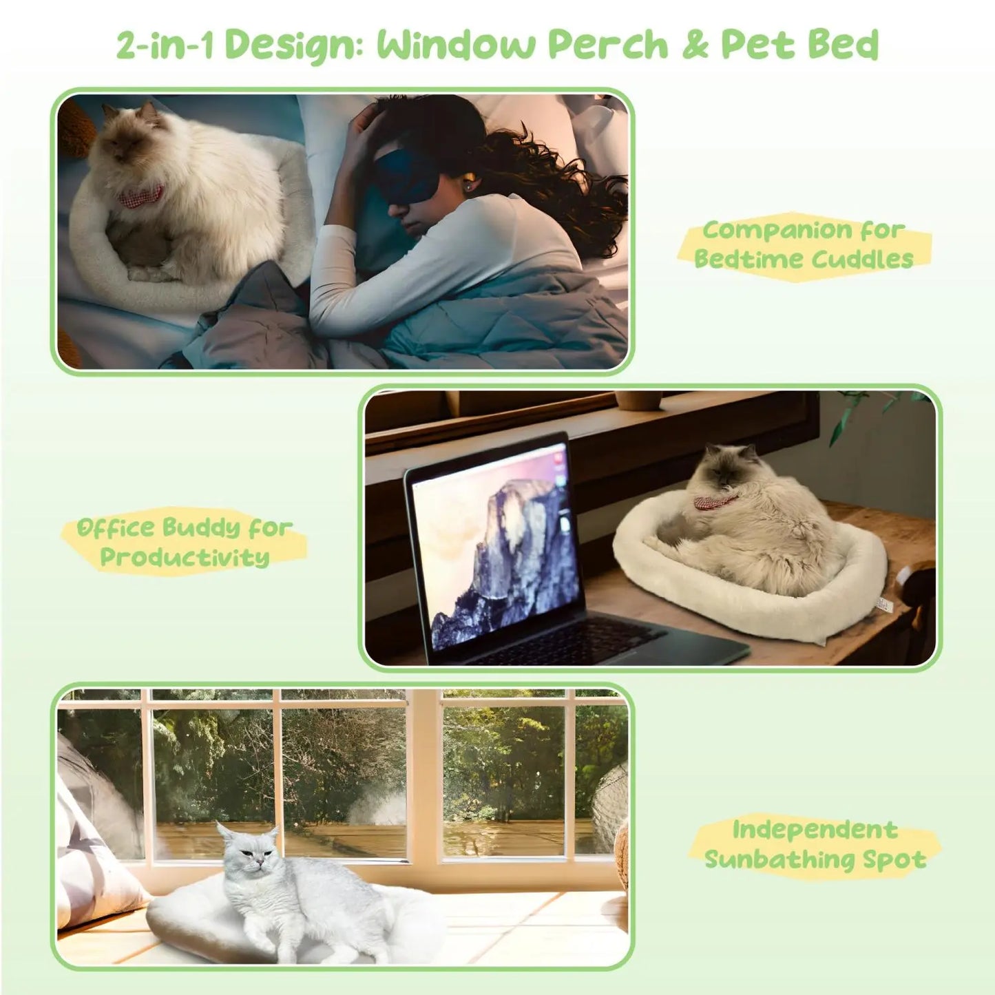 POMESEA Folding Cat Window Perch Hammock, Cordless Elevated Cat Bed with Strong Suction Cups & Sturdy Metal Frame, Machine Washable Window Seat for Cats