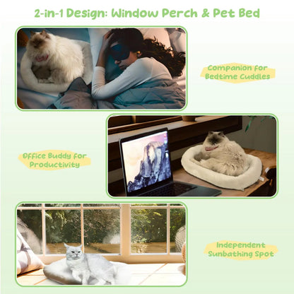 POMESEA Folding Cat Window Perch Hammock, Cordless Elevated Cat Bed with Strong Suction Cups & Sturdy Metal Frame, Machine Washable Window Seat for Cats