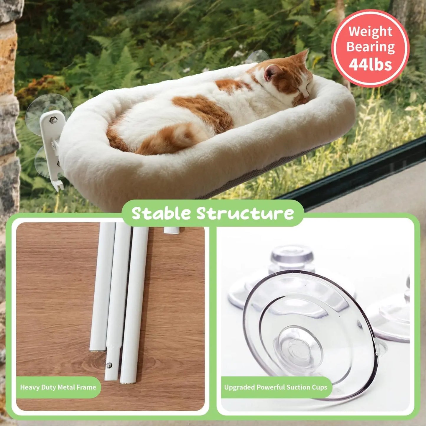 POMESEA Folding Cat Window Perch Hammock, Cordless Elevated Cat Bed with Strong Suction Cups & Sturdy Metal Frame, Machine Washable Window Seat for Cats