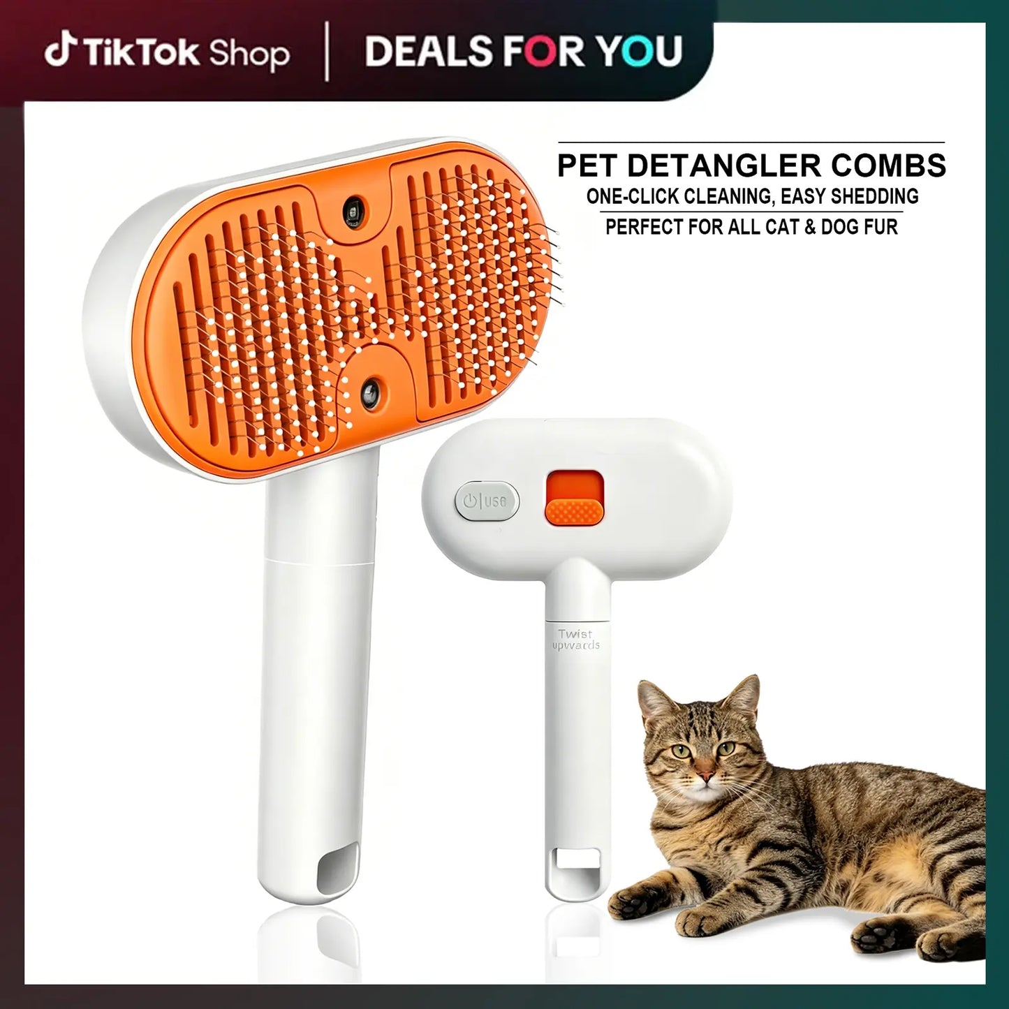 【Furlyn】Pet Hair Remover Brush for Dogs & Cats with Spray Mist – Self Cleaning Slicker Brush, One-Click Deshedding Grooming Comb, Viral Tiktok Pet Grooming Tool for Shedding & Undercoat Removal