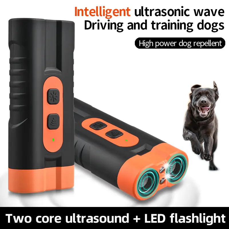 Dog Barking Deterrent Rechargeable, Anti-Barking Tool for Dogs, Ultrasonic Dual Emitter 50Ft Security Correction Tool Control Dog Barking 25Khz, Trainer Barking Silencer Indoor and Outdoor with Flashlight