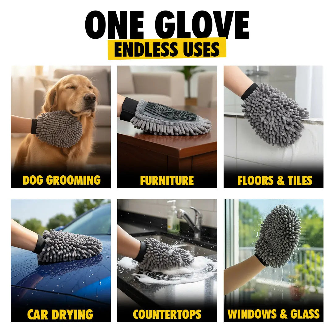 Muddy Mat® Dog Washing Gloves – Dual-Sided Pet Grooming Mitt with TPR Brush & Chenille Microfiber – Dog Wash Mitt for Bathing, Shedding & Hair Removal – Pet Bath Gloves for All Coat Types