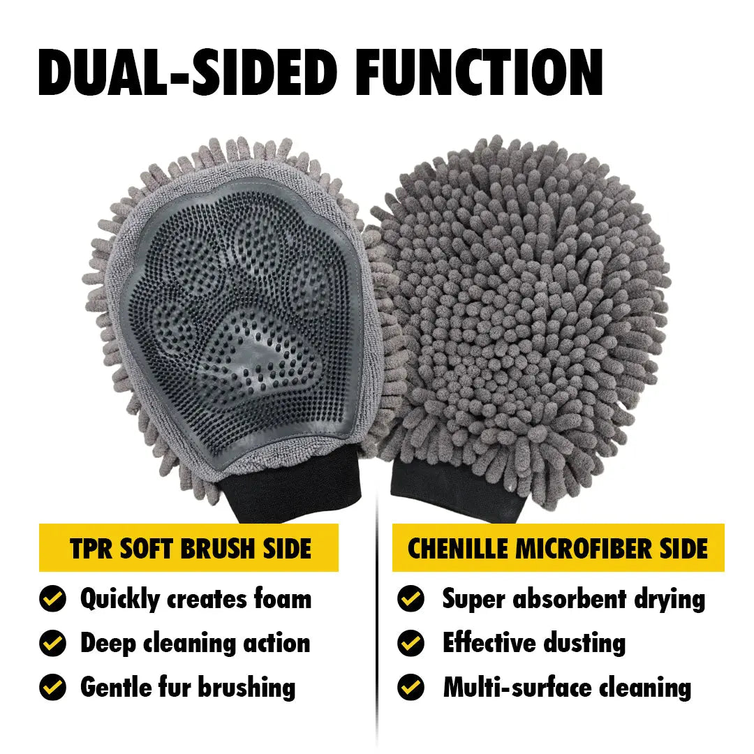 Muddy Mat® Dog Washing Gloves – Dual-Sided Pet Grooming Mitt with TPR Brush & Chenille Microfiber – Dog Wash Mitt for Bathing, Shedding & Hair Removal – Pet Bath Gloves for All Coat Types