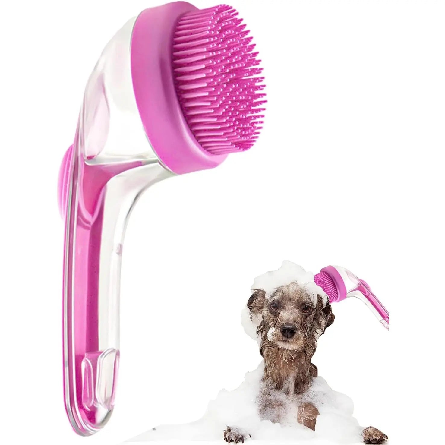Pet Bath Brush,Dog Shampoo Brush Bubble Maker,New 2 in 1 Dog Bath Brush with Built-In Shampoo Dispenser,Bathing Dog Grooming Massage Brush for Showering Long and Short Haired Dogs and Cats(Blue)