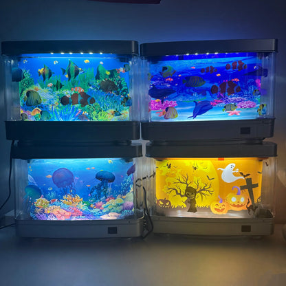 Led Desk Lamp Fake Fish Tank Lamp Ocean Aquarium Decorative Lamp Artificial Tropical Aquarium Lights Motion Lamp Nostalgic 2000S Jellyfish Dolphin Halloween Lamp Halloween Giftsaquarium Lamp