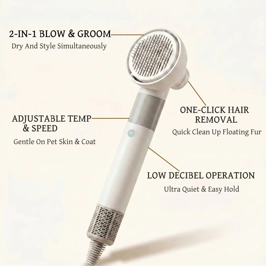 2-In-1 Dog Blow Dryer for Dogs & Cats 1100W Pet Hair Dryer with Adjustable Speed & Temp Gentle on Fur Dog Dryer for Pet Grooming