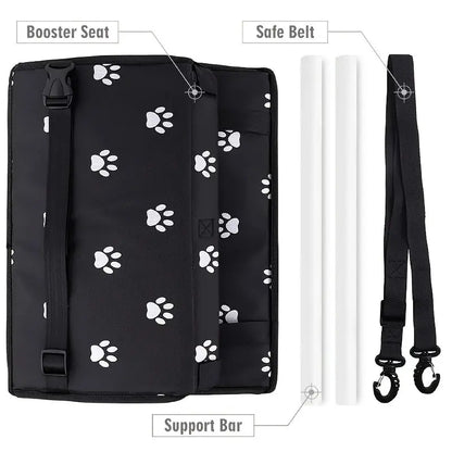 Dog Car Booster Seat and Travel Basket, Oxford Breathable Foldable Soft Washable Pet Carrier, Safety Leash and Adjustable Straps