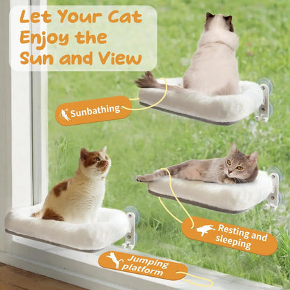 POMESEA Folding Cat Window Perch Hammock, Cordless Elevated Cat Bed with Strong Suction Cups & Sturdy Metal Frame, Machine Washable Window Seat for Cats
